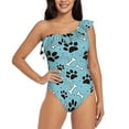 thumbnail image 1 of Balery Cute Dog Footprints One Shoulder Swimsuits for Women Ruffle Swimsuits Tummy Control One Shoulder Bathing Suits-Large, 1 of 8