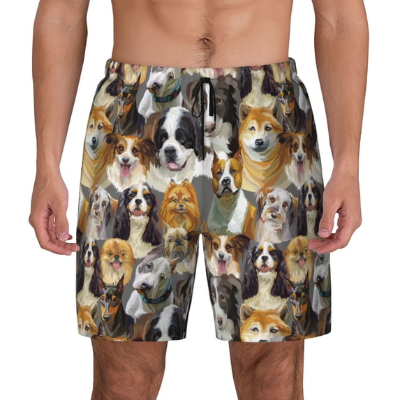 Balery Cute Dog Mens Swim Trunks Swim Shorts for Men Quick Dry Inseam Beach Shorts with Compression Liner Pocket-Small