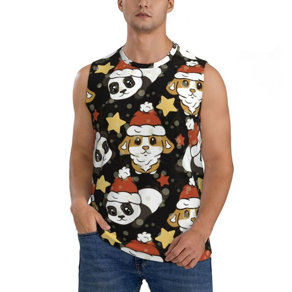 Balery Cute Dog Panda Men's Sleeveless Muscle Shirts Workout Tank Top, Moisture Wicking, Odor Protection-Medium