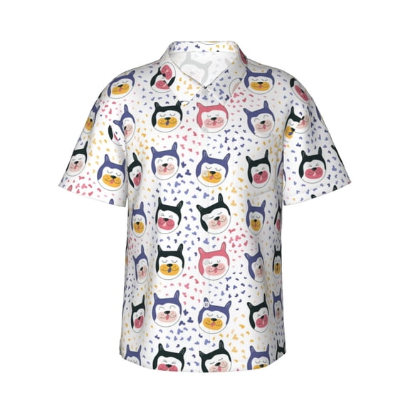 Balery Cute Dog Print Men's Hawaiian Shirts Short Sleeve Beach Shirt Relaxed Fit Vacation Button Down Shirts-Small