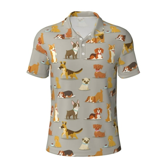 Balery Cute Dog Printed Men’s Short Sleeve Polo Shirt, Midweight Men's Shirt,Golf Polo shirts -4X-Large
