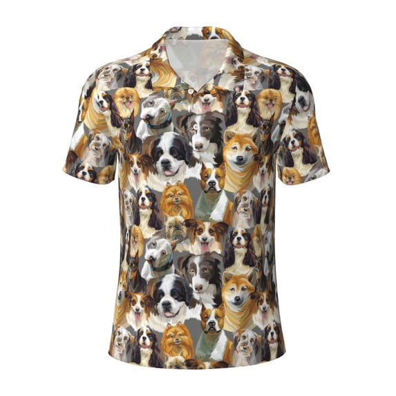 Balery Cute Dog Printed Men’s Short Sleeve Polo Shirt, Midweight Men's Shirt,Golf Polo shirts -X-Large