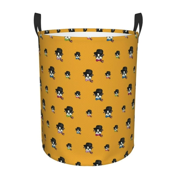 Balery Cute Dog Round Laundry Basket with Handles Waterproof Freestanding Laundry Hamper for Clothes Toys in the Dorm and Family-Small