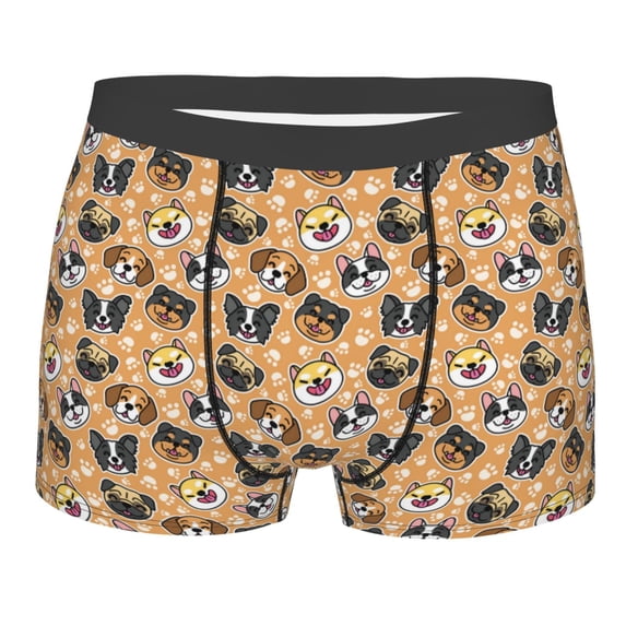 Balery Cute Dogs Head Men's Boxer Briefs, Soft and Breathable Cotton Underwear with nylon Waistband-Medium