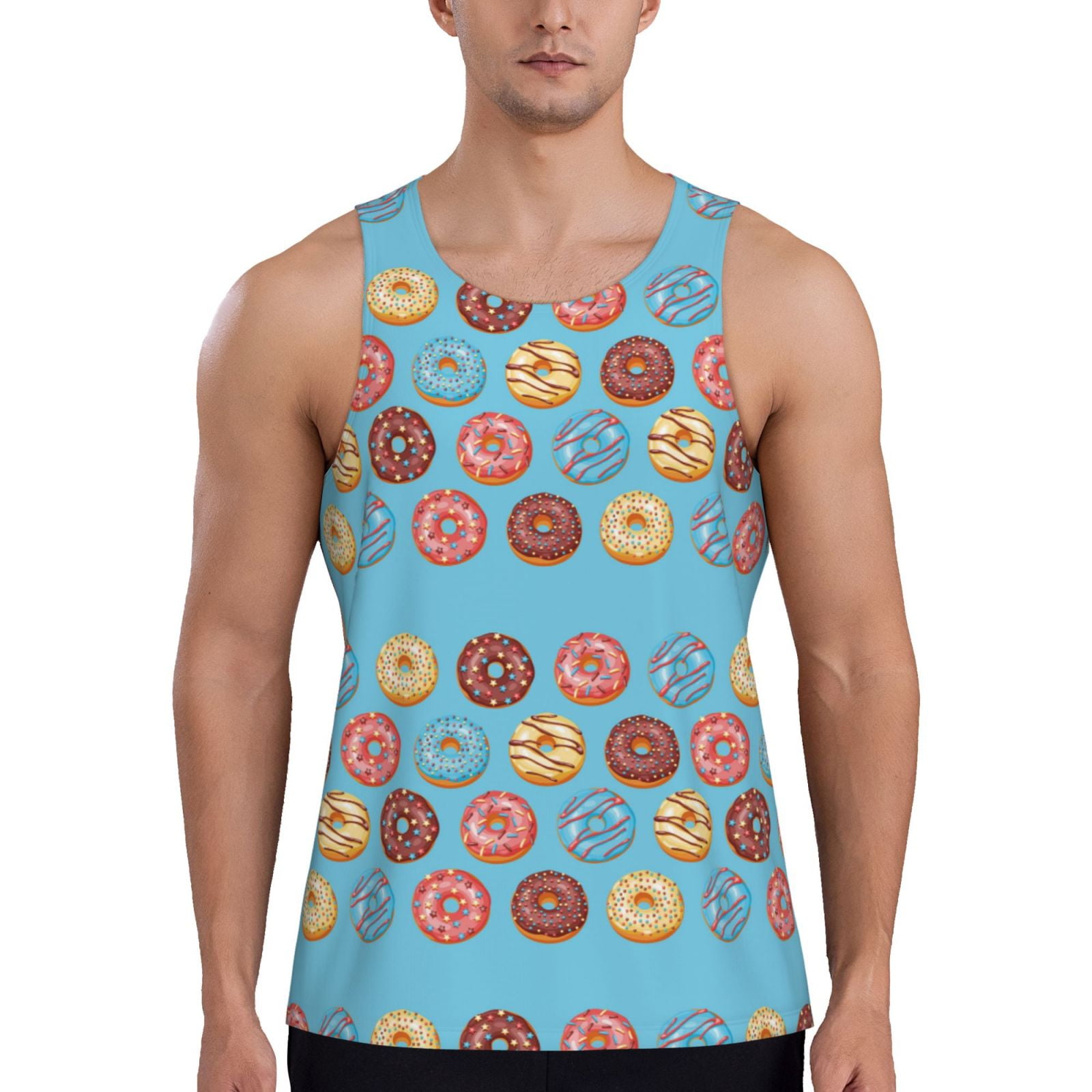 Balery Cute Donut Pattern Men's Workout Tank Top Gym Muscle Tee Fitness
