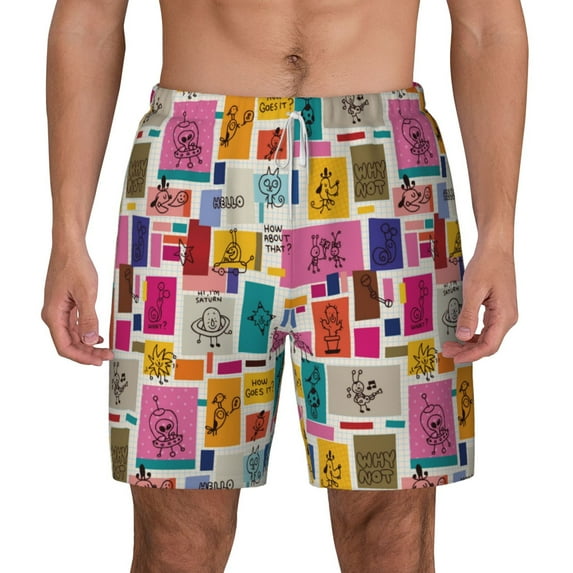 Balery Cute Doodles Mens Swim Trunks Swim Shorts for Men Quick Dry Inseam Beach Shorts with Compression Liner Pocket-Small