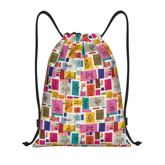 Balery Cute Doodles Pattern Drawstring Backpack Bag Sport Gym Sackpack Cinch Bags Pattern Drawstring Backpack Bag Sport Gym Sackpack Cinch Bags -Small