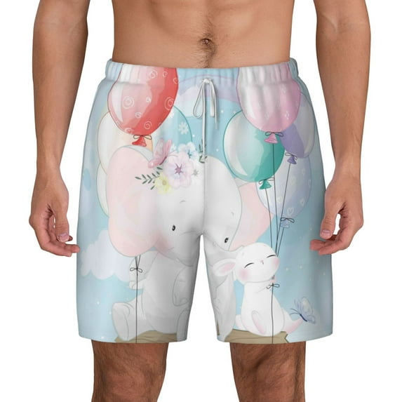 Balery Cute Elephant Mens Swim Trunks Swim Shorts for Men Quick Dry Inseam Beach Shorts with Compression Liner Pocket-Small