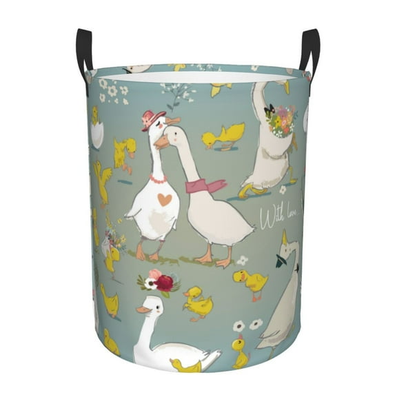 Balery Cute Farm Birds Round Laundry Basket with Handles Waterproof Freestanding Laundry Hamper for Clothes Toys in the Dorm and Family-Small