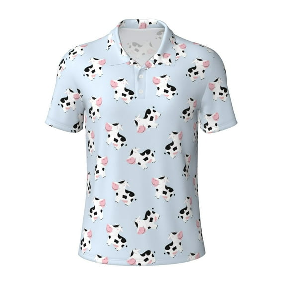 Balery Cute Farm Cow Printed Men’s Short Sleeve Polo Shirt, Midweight Men's Shirt,Golf Polo shirts -Small