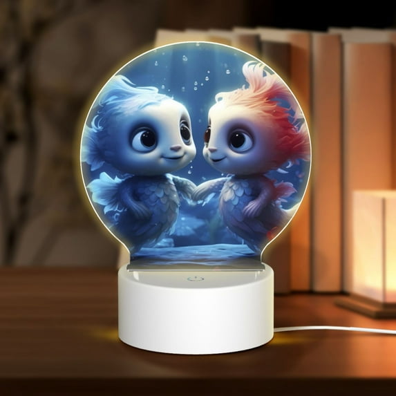 Balery Cute Fish Flower Couple Pattern Acrylic Night Light Gift with 3 Color ModesTouch-Sensitive LED Lamp Perfect Gift for Mother's Day, Birthday, or Christmas
