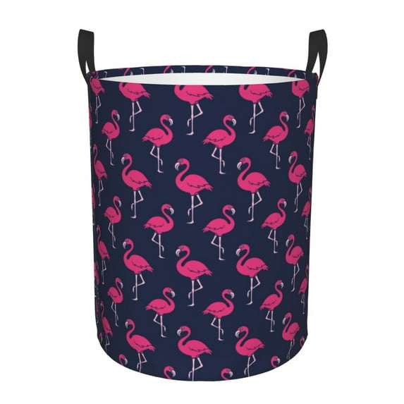 Balery Cute Flamingo Round Laundry Basket with Handles Waterproof Freestanding Laundry Hamper for Clothes Toys in the Dorm and Family-