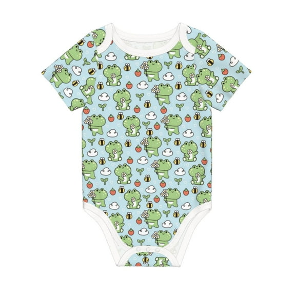 Balery Cute Floral Frog Pattern Baby Climbing Clothes Infant Bodysuit Cute Infant Bodysuit Baby Romper-12 Months