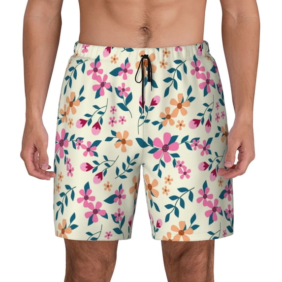 Balery Cute Flower Mens Swim Trunks Swim Shorts for Men Quick Dry Inseam Beach Shorts with Compression Liner Pocket-Small