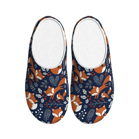 Balery Cute Foxes Pattern Women's Fuzzy Memory Foam Slippers Fluffy Winter House Shoes Indoor and Outdoor-35/36
