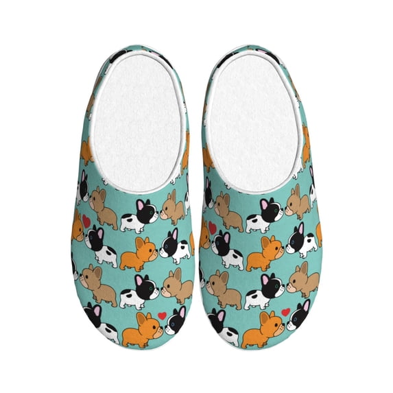 Balery Cute French Bulldog Pattern Women's Fuzzy Memory Foam Slippers Fluffy Winter House Shoes Indoor and Outdoor-39/40
