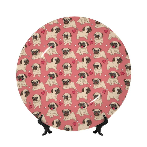 Balery Cute French Bulldog Print Bone China Decorative Plate Ceramic Dinner Plates Art Crafts with Display Stand-6in