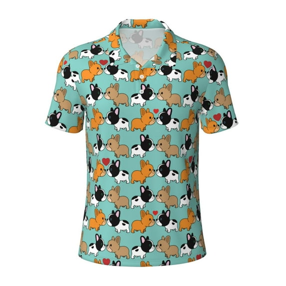 Balery Cute French Bulldog Printed Men’s Short Sleeve Polo Shirt, Midweight Men's Shirt,Golf Polo shirts -X-Large