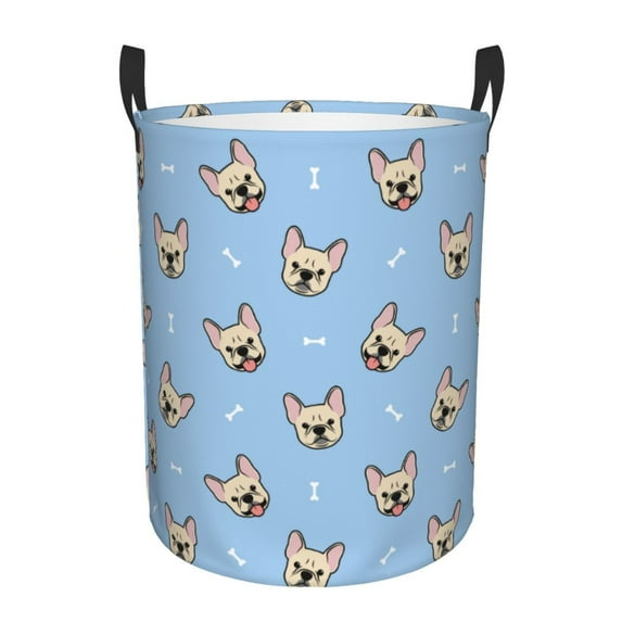 Balery Cute French Bulldog Round Laundry Basket with Handles Waterproof Freestanding Laundry Hamper for Clothes Toys in the Dorm and Family-Small