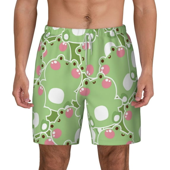 Balery Cute Frog2 Mens Swim Trunks Swim Shorts for Men Quick Dry Inseam Beach Shorts with Compression Liner Pocket-Small