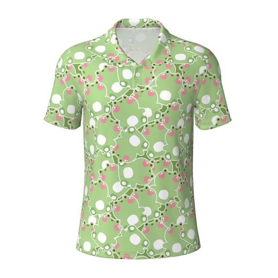 Balery Cute Frog2 Printed Men’s Short Sleeve Polo Shirt, Midweight Men's Shirt,Golf Polo shirts -X-Large