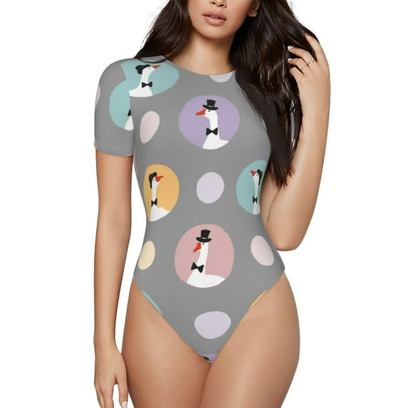 Balery Cute Geese Women's Short Sleevee Crew Neck Bodysuit Tops Short Sleeve Tops Basic-Large