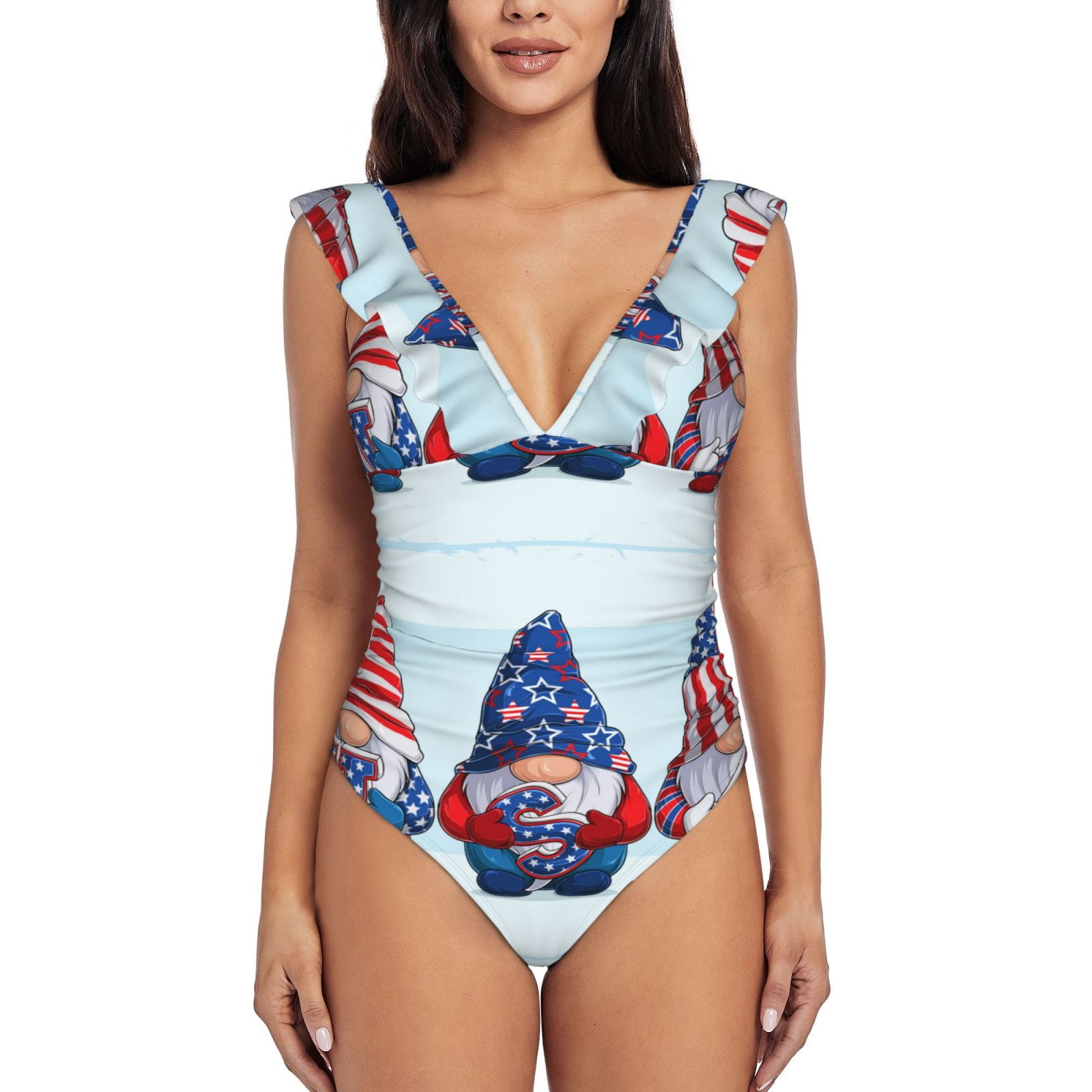 Balery Cute Gnomes in USA1 Women's Tummy Control Swimsuits Slimming