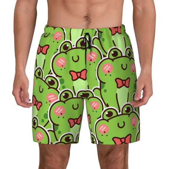 Balery Cute Green Frog Mens Swim Trunks Swim Shorts for Men Quick Dry Inseam Beach Shorts with Compression Liner Pocket-Medium