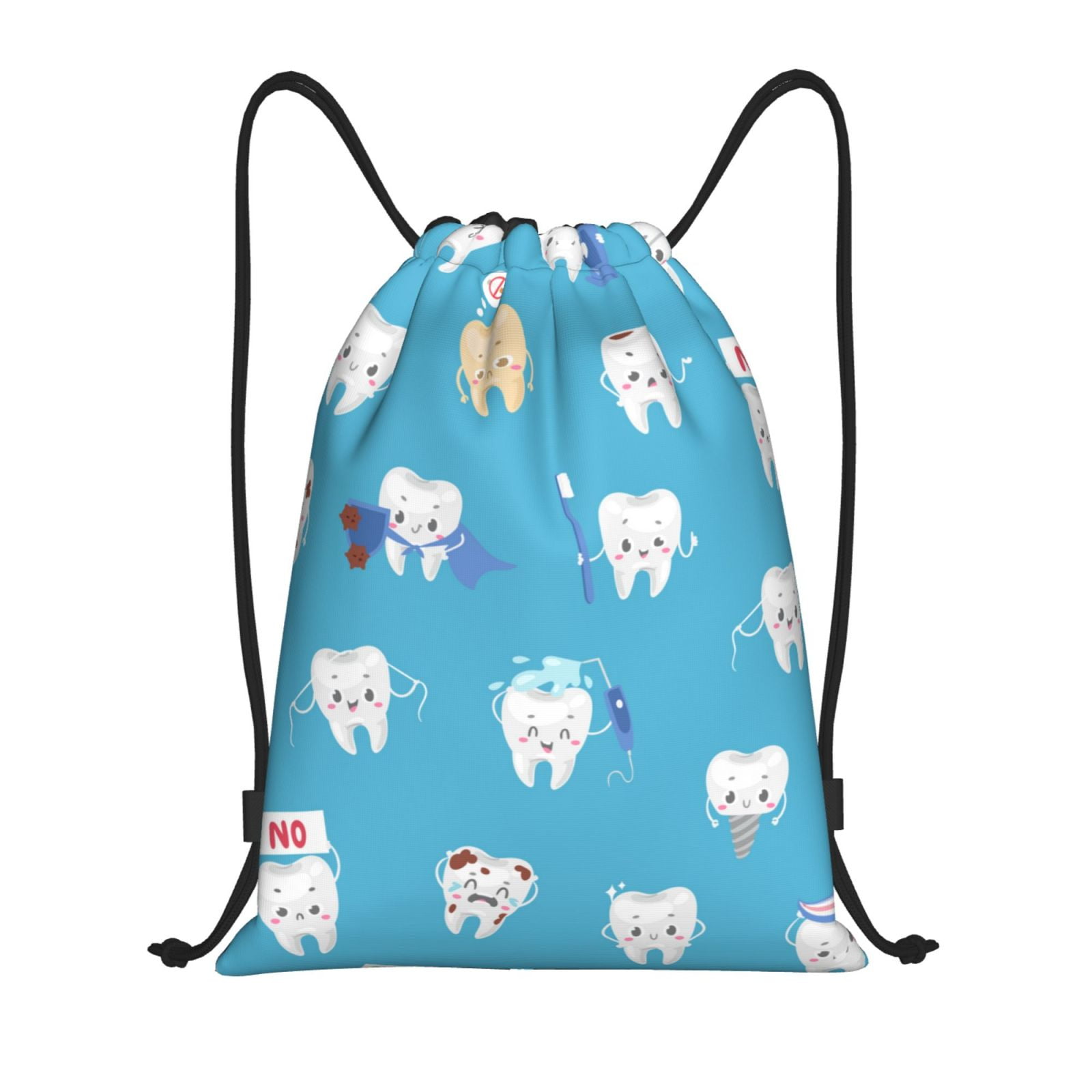 Balery Cute Healthy Teeth Pattern Drawstring Backpack Bag Sport Gym
