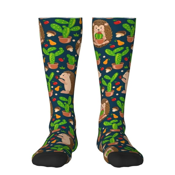 Balery Cute Hedgehogs Cactus Blue Fun Novelty Socks Men'S Women'S Crew Socks Funny Crazy Novelty Socks Quirky And Cool Socks