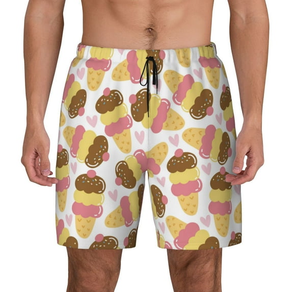 Balery Cute Ice Cream Mens Swim Trunks Swim Shorts for Men Quick Dry Inseam Beach Shorts with Compression Liner Pocket-X-Large