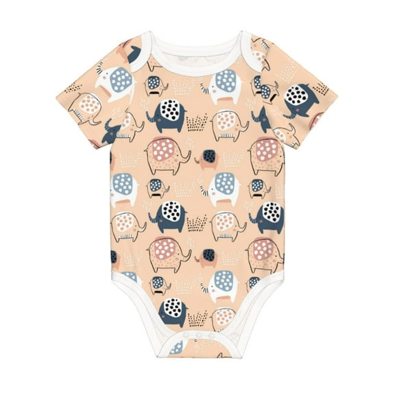 Balery Cute Ink Drawn Elephants Pattern Baby Climbing Clothes Infant Bodysuit Cute Infant Bodysuit Baby Romper-12 Months