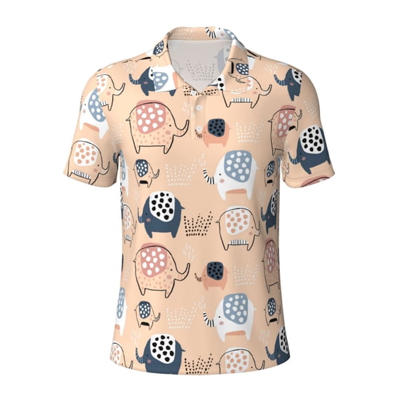 Balery Cute Ink Drawn Elephants Printed Men’s Short Sleeve Polo Shirt, Midweight Men's Shirt,Golf Polo shirts -XX-Large