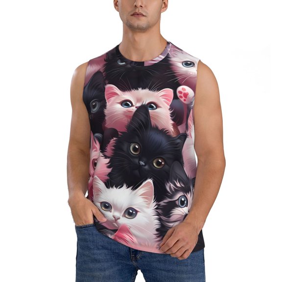 Balery Cute Kittens Group Portrait Men's Sleeveless Muscle Shirts Workout Tank Top, Moisture Wicking, Odor Protection-Small