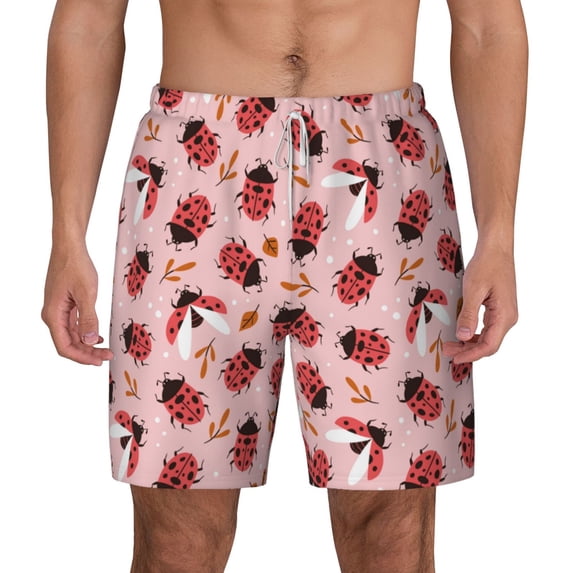 Balery Cute Ladybugs 1 Mens Swim Trunks Swim Shorts for Men Quick Dry Inseam Beach Shorts with Compression Liner Pocket-Small