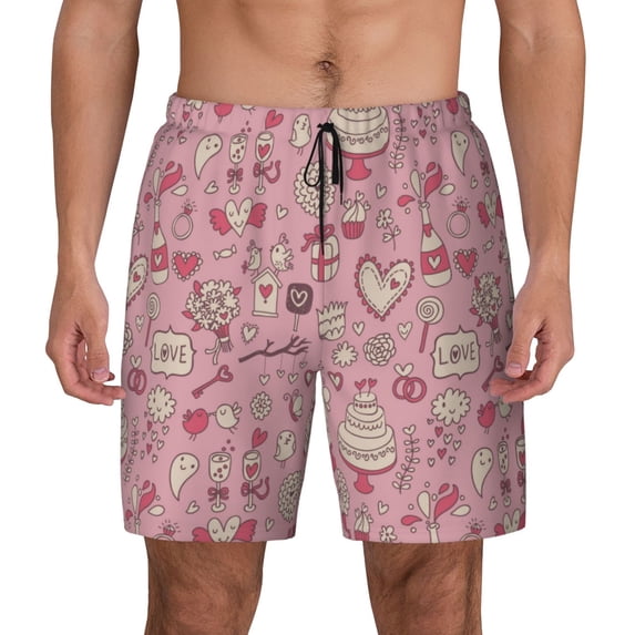 Balery Cute Love Mens Swim Trunks Swim Shorts for Men Quick Dry Inseam Beach Shorts with Compression Liner Pocket-