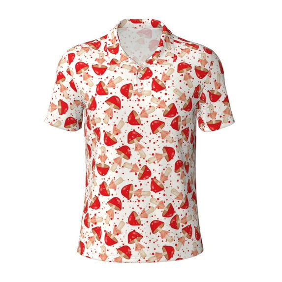 Balery Cute Mushroom Printed Men’s Short Sleeve Polo Shirt, Midweight Men's Shirt,Golf Polo shirts -XX-Large