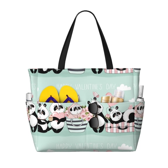 Balery Cute Panda Beach Travel Bag - Water-Resistant, Large Capacity Lightweight Tote with 7 Pockets for Women and Men - Perfect for Beach, Pool, Gym, and Travel