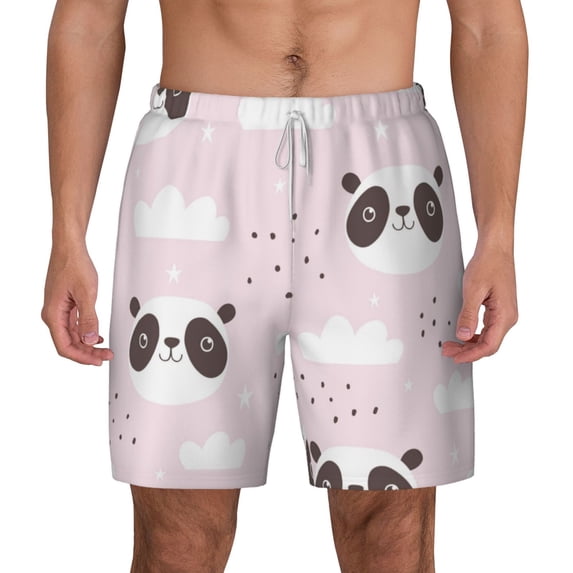 Balery Cute Panda Mens Swim Trunks Swim Shorts for Men Quick Dry Inseam Beach Shorts with Compression Liner Pocket-X-Large