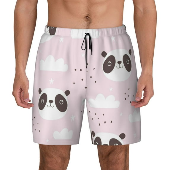 Balery Cute Panda Mens Swim Trunks Swim Shorts for Men Quick Dry Inseam Beach Shorts with Compression Liner Pocket-XX-Large
