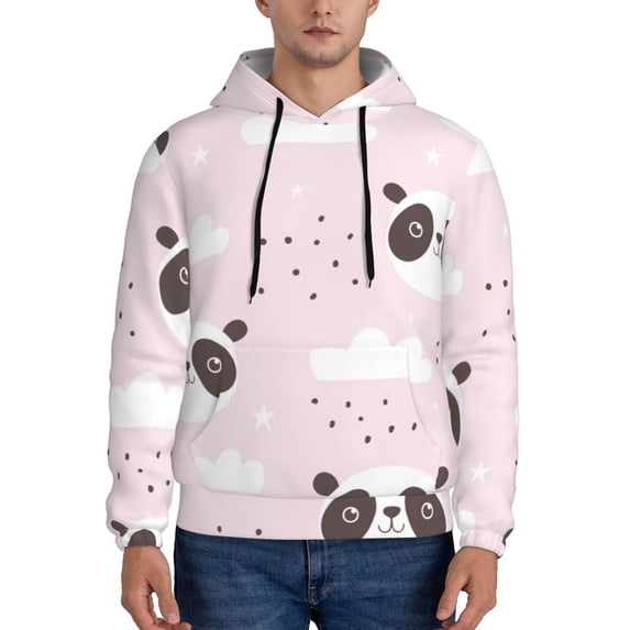 Balery Cute Panda Pattern Mens Hoodie Kangaroo Pocket Hoodie Pullover Hooded Sweatshirt Ideal for Daily Wear Travel and Home-XX-Large