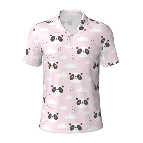 Balery Cute Panda Printed Men’s Short Sleeve Polo Shirt, Midweight Men's Shirt,Golf Polo shirts -Small