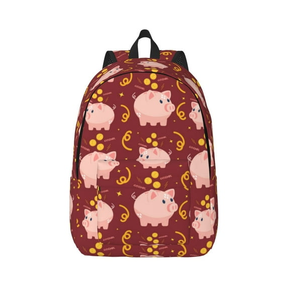 Balery Cute Pig with Coins Vintage Canvas Backpack for Men and Women - Large Capacity, Durable Travel Laptop Bag for School, Work, Hiking, and Outdoor Activities