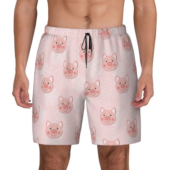 Balery Cute Pig Face Mens Swim Trunks Swim Shorts for Men Quick Dry Inseam Beach Shorts with Compression Liner Pocket-Small
