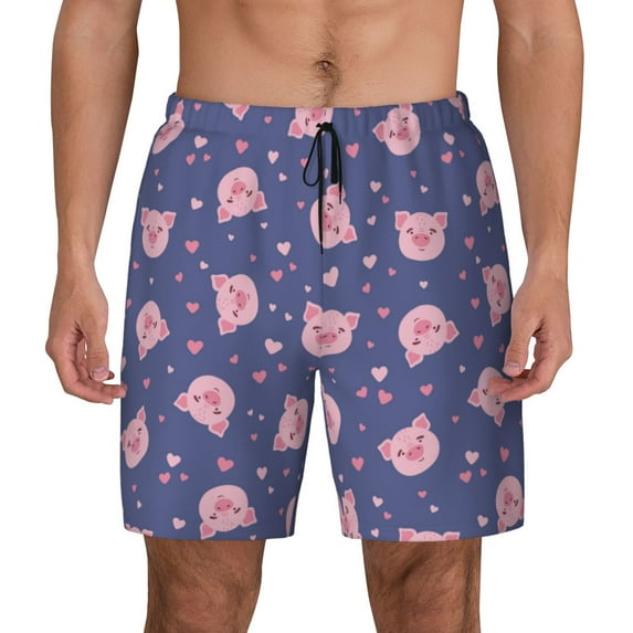 Balery Cute Pig Mens Swim Trunks Swim Shorts for Men Quick Dry Inseam Beach Shorts with Compression Liner Pocket-Large