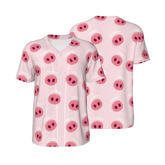 Balery Cute Pig Nose Baseball Jersey for Men Casual Button Down Shirts Short Sleeve Active Team Sports Uniform-XX-Large