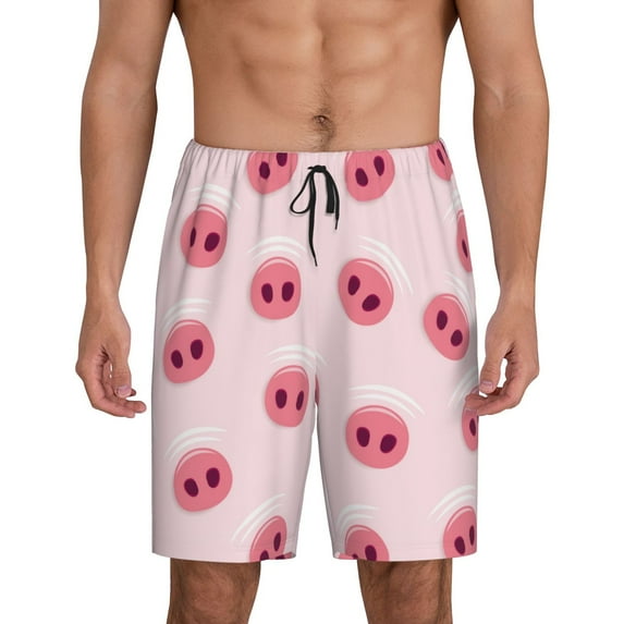 Balery Cute Pig Nose Men's Cotton Knit Pajama Shorts Waistband & Pockets,Short Pajama Pants-4X-Large