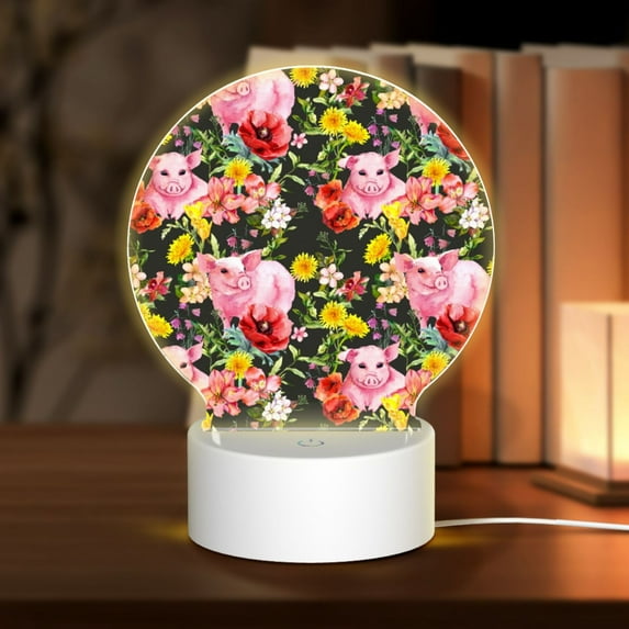 Balery Cute Pigs Sunflower Pattern Acrylic Night Light Gift with 3 Color ModesTouch-Sensitive LED Lamp Perfect Gift for Mother's Day, Birthday, or Christmas