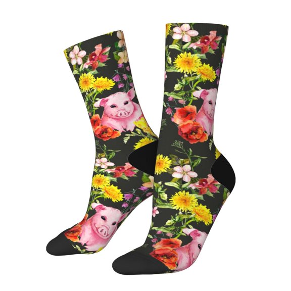 Balery Cute Pigs Sunflower Pattern Crew Socks Unisex– Soft & Breathable Socks for Men & Women, One-Size Fits Most (US 5-11), Comfortable & Durable for Daily Wear