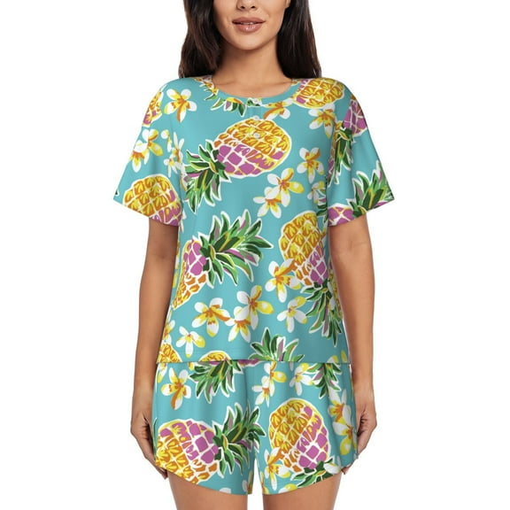 Balery Cute Pineapples Pattern Womens Pajama Sets 2 Piece Soft Short Sleeve Top and Shorts Sleepwear Round Neck Pjs Lounge Set with Pockets-4X-Large